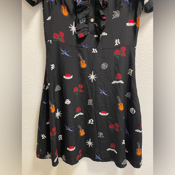 Sandro Wendy Tattoo Print Dress Silk Ruffle Trim Aline Side Zipper Size 2 $495 - Picture 8 of 11